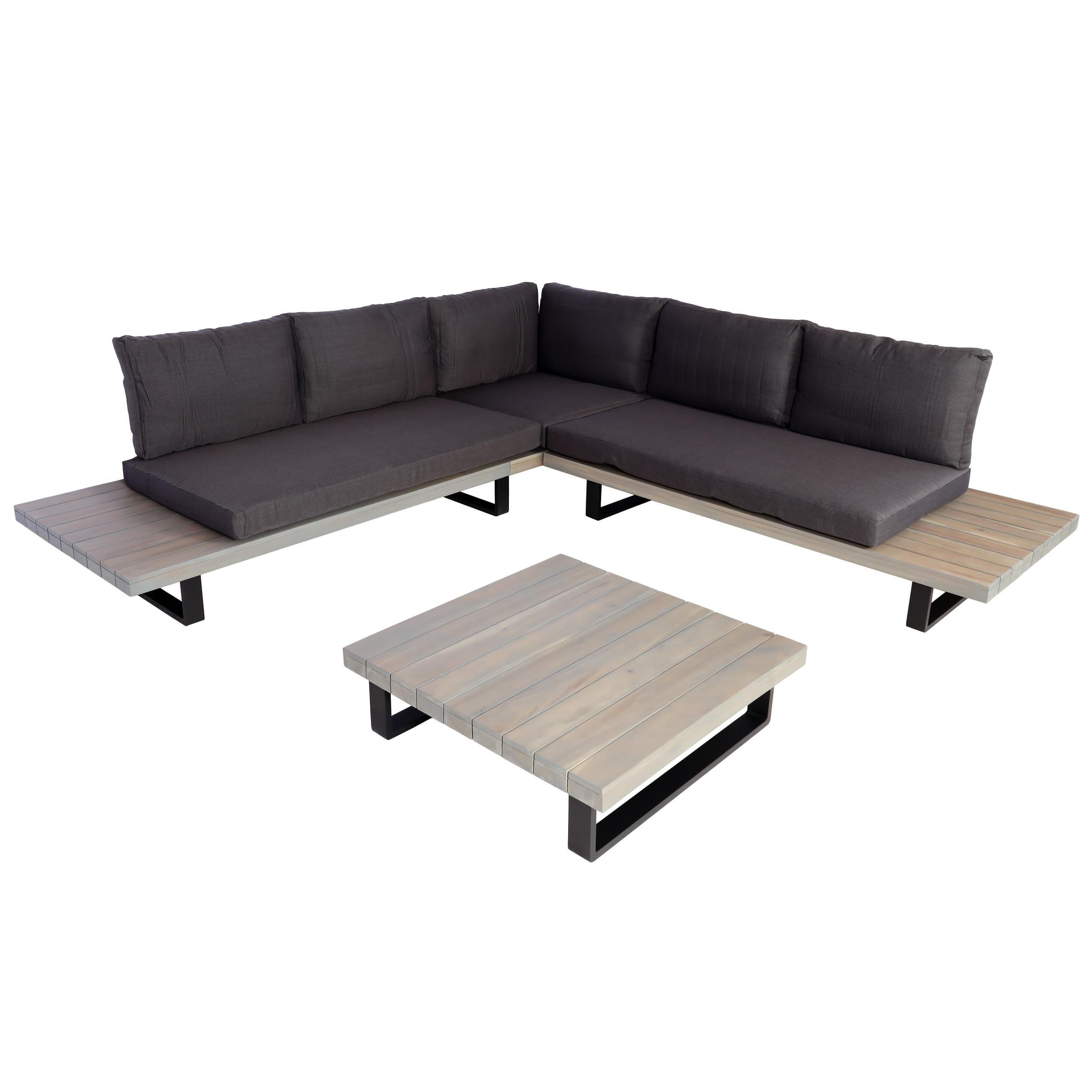GARTEN-GARNITUR Grau Polster Dunkelgrau - Grau, Holz - PROREGAL