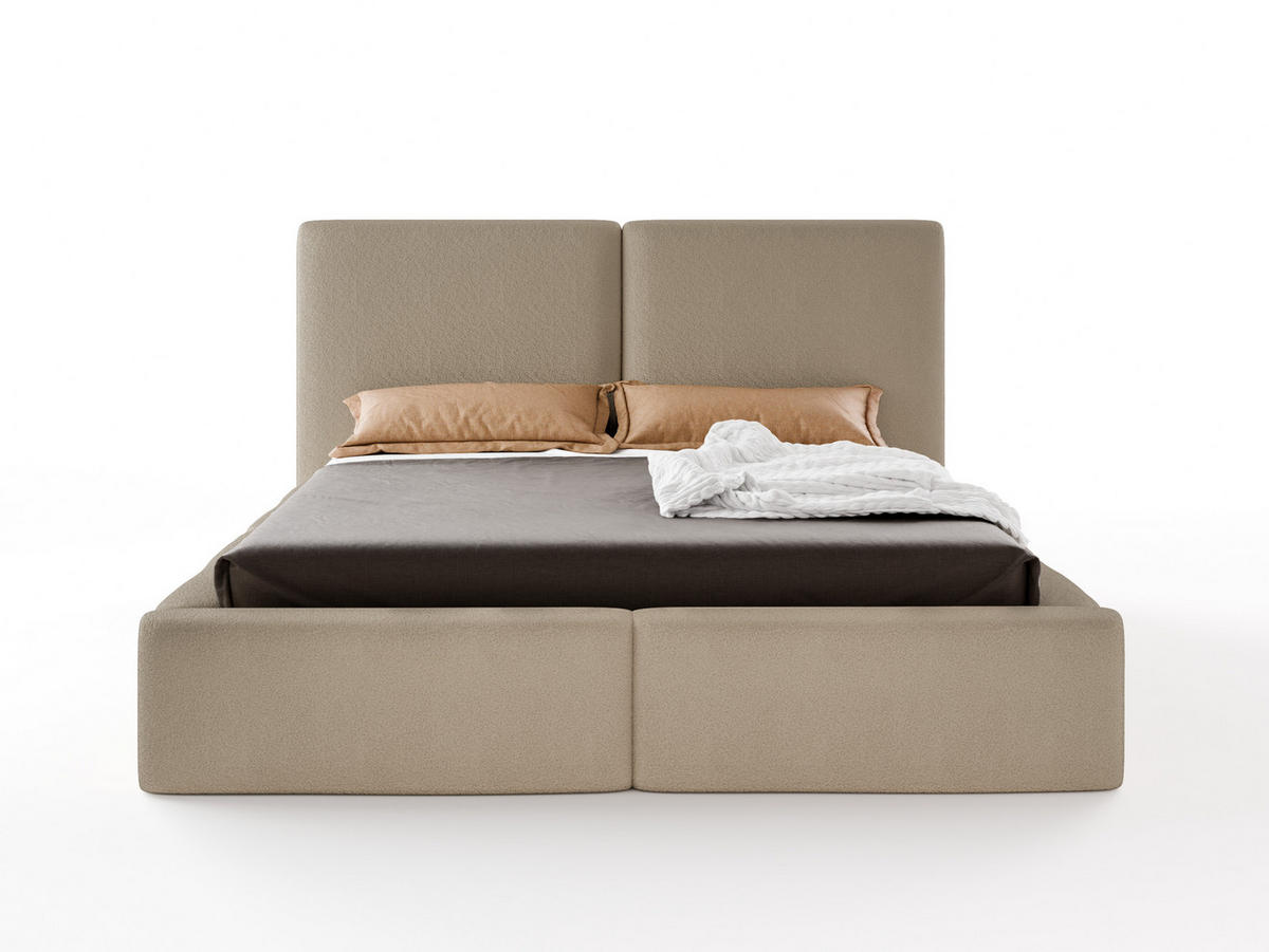 POLSTERBETT LIVIA 140x200 cm mit Bettkasten, Stauraum und Metall-Lattenrost – Bouclé Stoff Beige - Beige/Schwarz, Textil/Metall (140/200cm) - Luxkor24