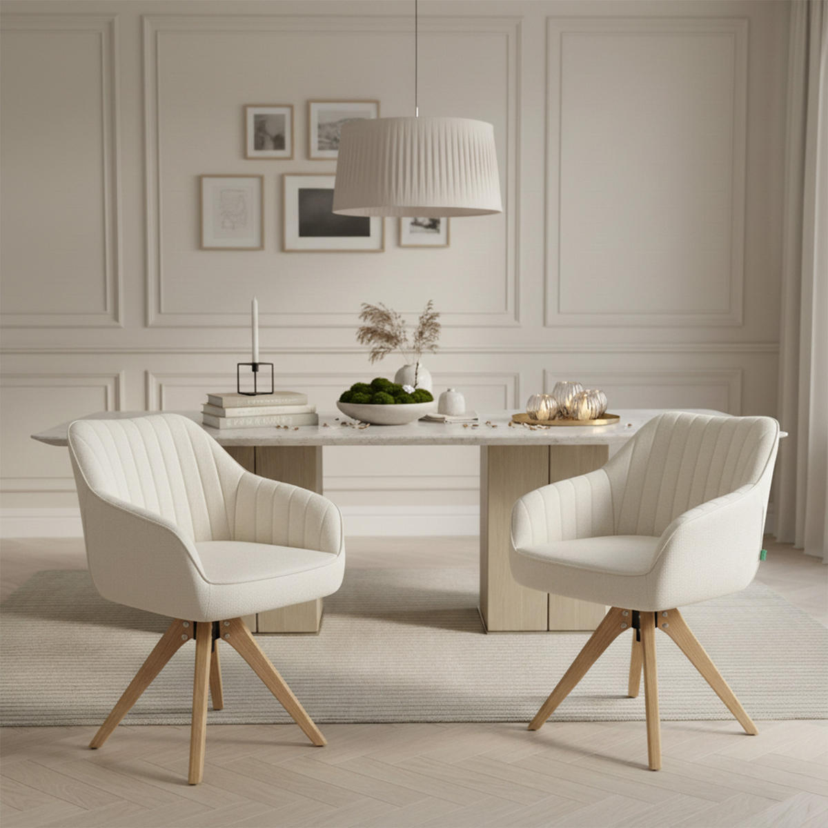 ARMLEHNSTUHL Mika-Finn 2er-Set - Honigeiche/Creme, Eichenholz/Holz (60/82/61cm) - DUBI Möbel