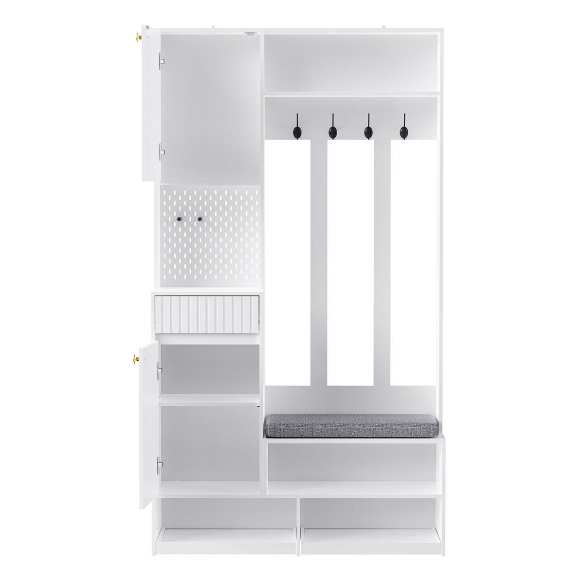 GARDEROBENSET 35/100/180 cm mit Sitzbank, 4 Haken, Schubladen und Schrank aus MDF, Weiß - Weiß, Holzwerkstoff (100/180/35cm) - Redom