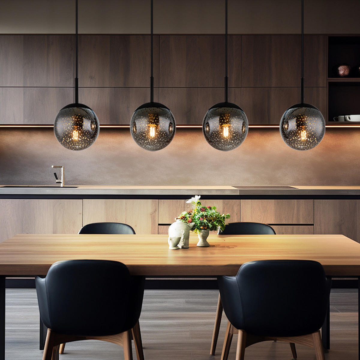 HÄNGELEUCHTE SAMOS Metall Schwarz Glas - Schwarz, Glas (90/15/120cm) - Globo Lighting