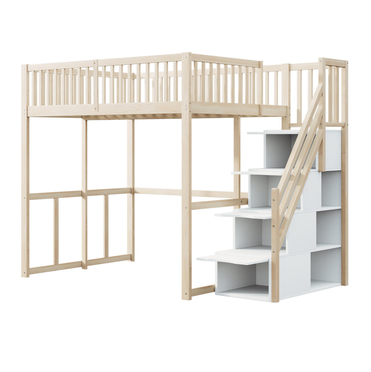 HOCHBETT 140/200 cm, Naturholz mit Stauraum-Sicherheitsaufstieg - Naturfarben, Holz (140/200cm) - MIVRAY