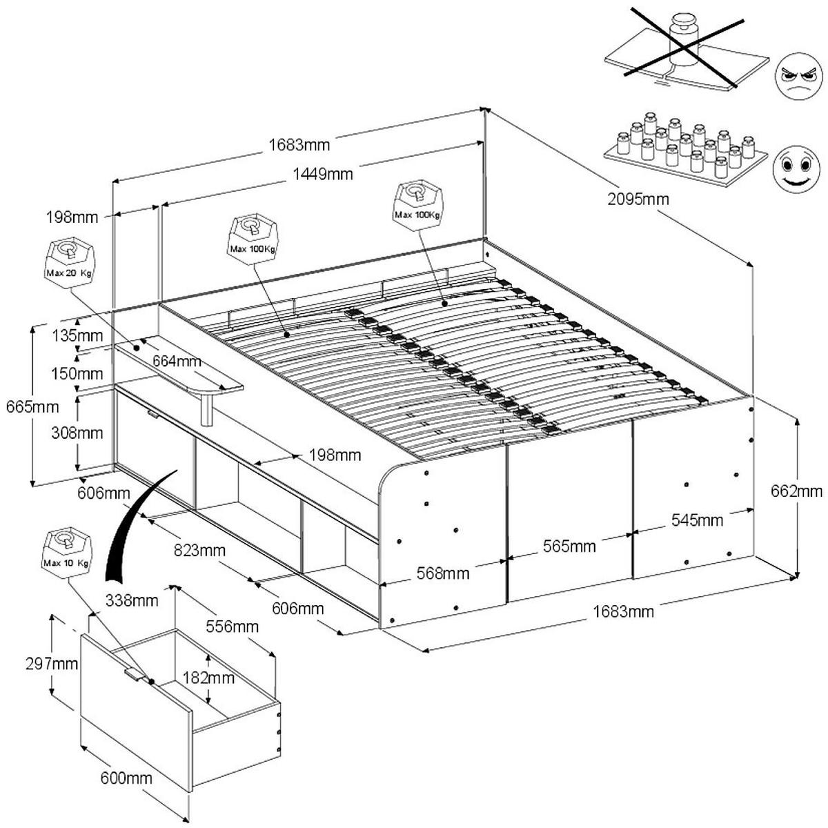 HOCHBETT Parisot Travel 140x200 Holznachbildung Jackson Eiche/Weiß - Eichefarben/Weiß, Kunststoff (140/200cm) - 58aufmkessel