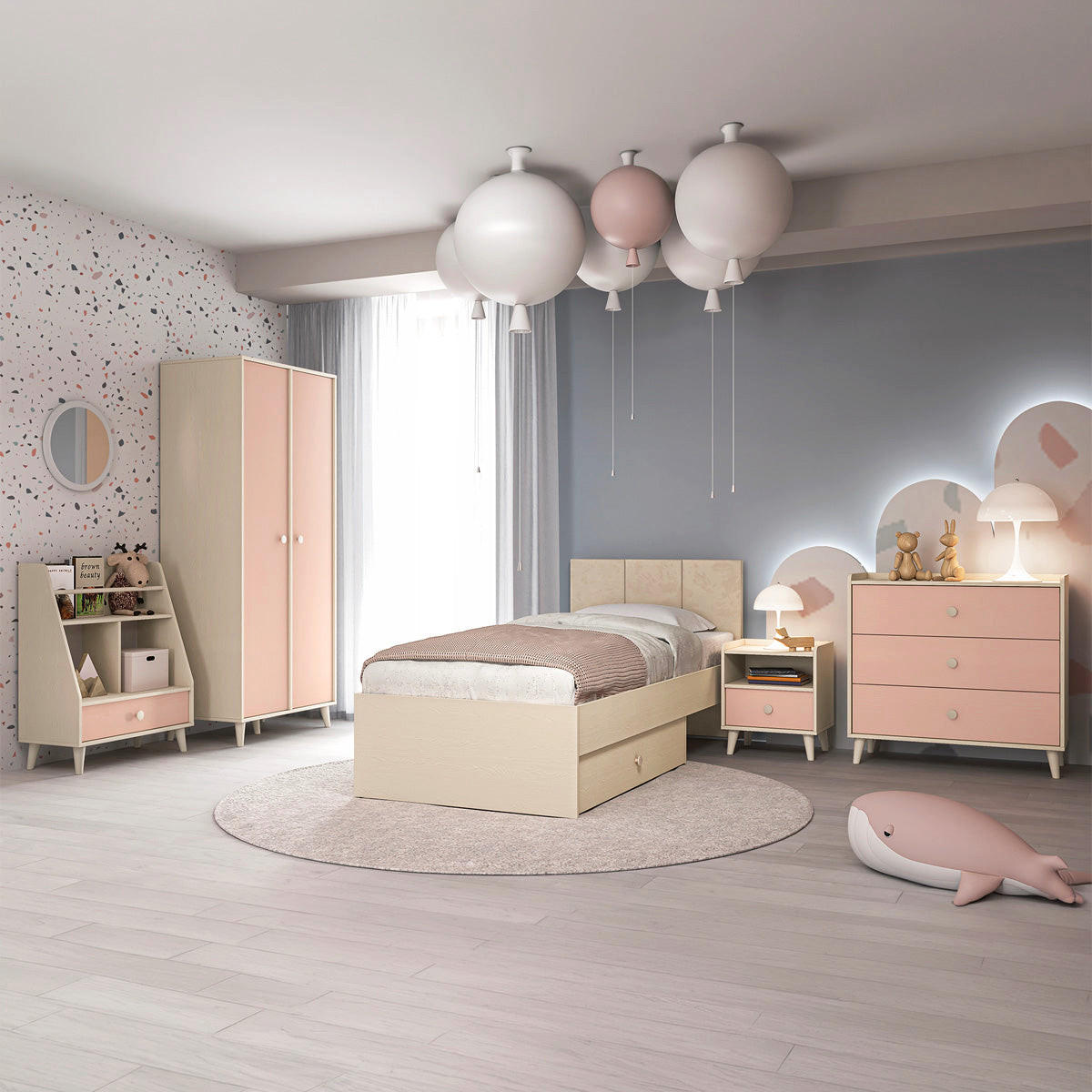 DETSKÁ KOMODA Alycia Béžová - Korálovo ružová - Efekt dreva - pink, drevo (90/85/40cm) - Petits-meubles