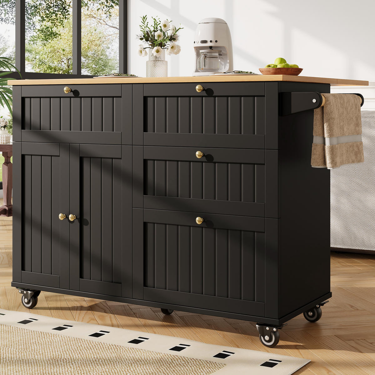 KÜCHENINSEL 133/37,3/88 cm schwarz aus MDF mit Rollen - Schwarz, Holzwerkstoff (133/88/37cm) - OKWISH