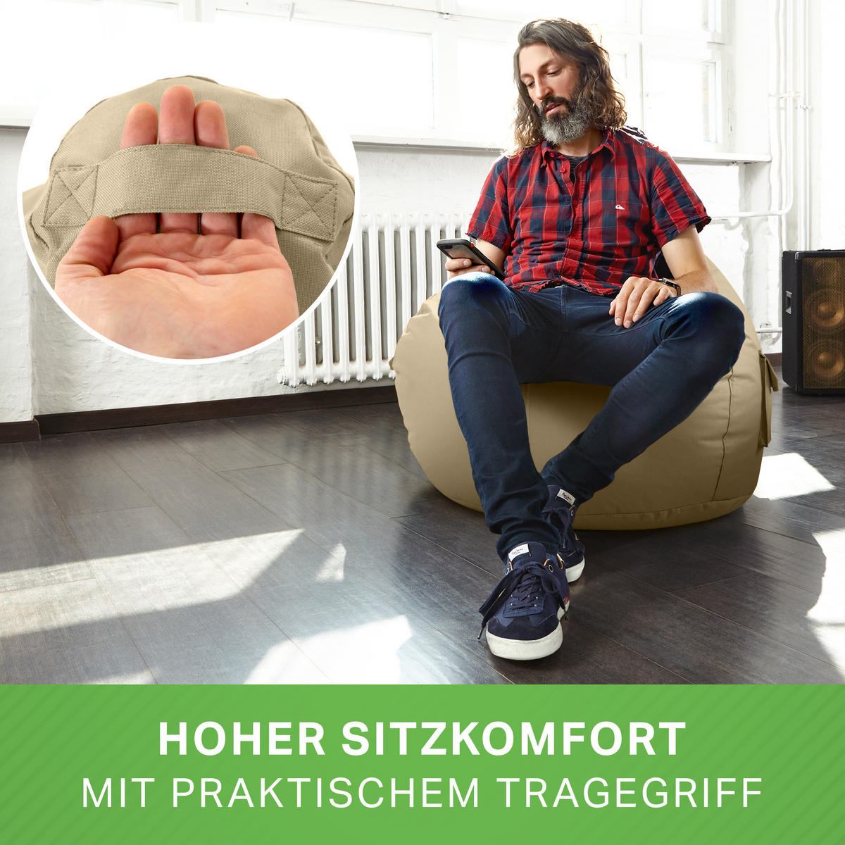 SITZSACK Lounge Chair "Cozy" 80x70x90cm - Beige, Textil (70/90/80cm) - Green Bean