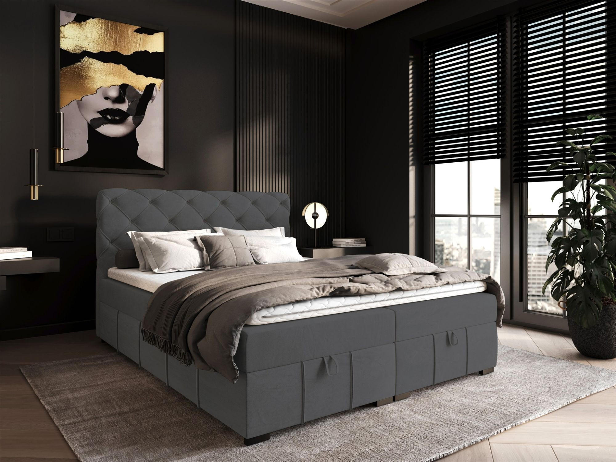 BOXBETT Gisel - Dunkelgrau, Holzwerkstoff/Textil (140/200cm) - Fun Möbel