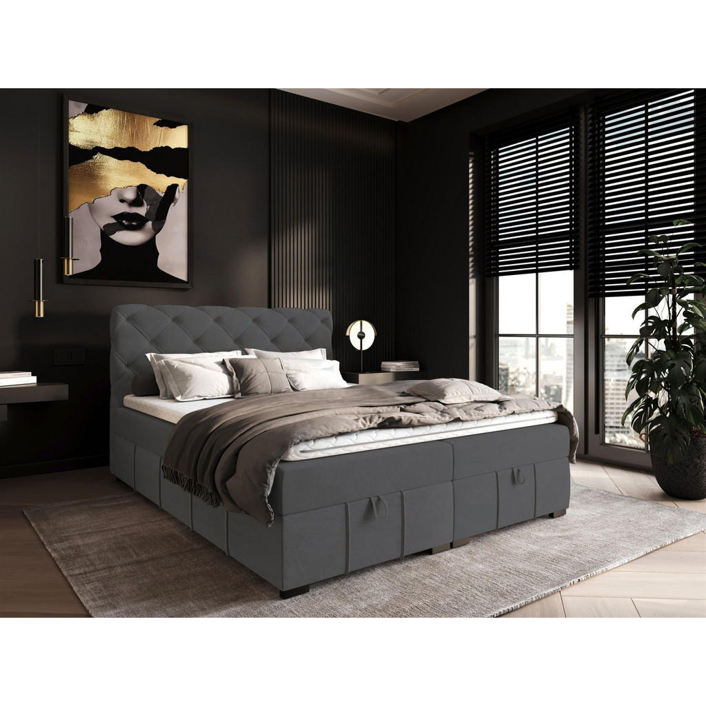Thumbnail - Fun Möbel Boxbett, Dunkelgrau, Textil, 120x200 cm, Schlafzimmer, Betten, Boxspringbetten