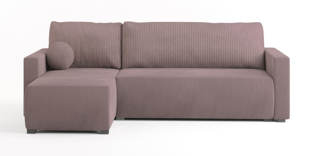 ECKSOFA SORGE Rosa Plüsch-Stoff mit Schlaffunktion - Rosa, Holz (220/143cm) - MASSENO