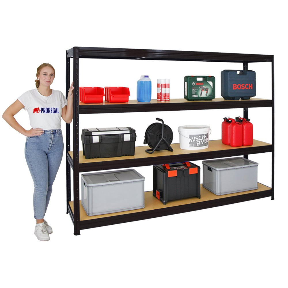 SCHWERLASTREGAL Dino 180x240x60 cm Fachlast 450kg Schwarz - Schwarz, Metall (240/180/60cm) - PROREGAL