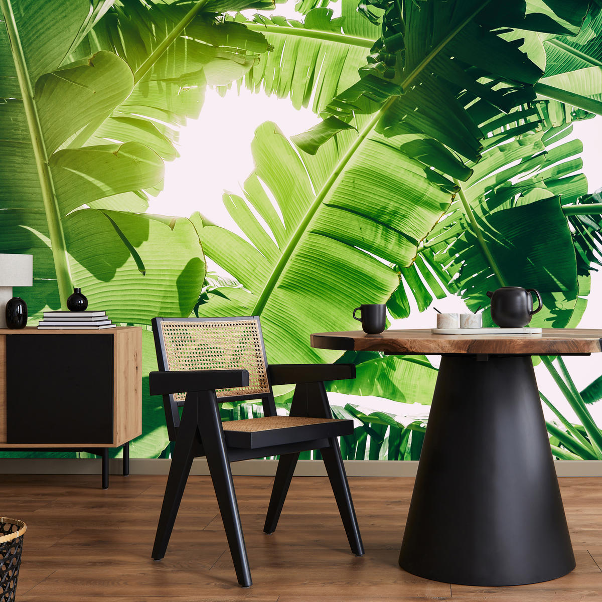 FOTOTAPETA Pre Obývaciu Izbu Banánovník Zelené Listy Tropická 450 x 315 cm - biela/zelená, papier (450/315cm) - Muralo