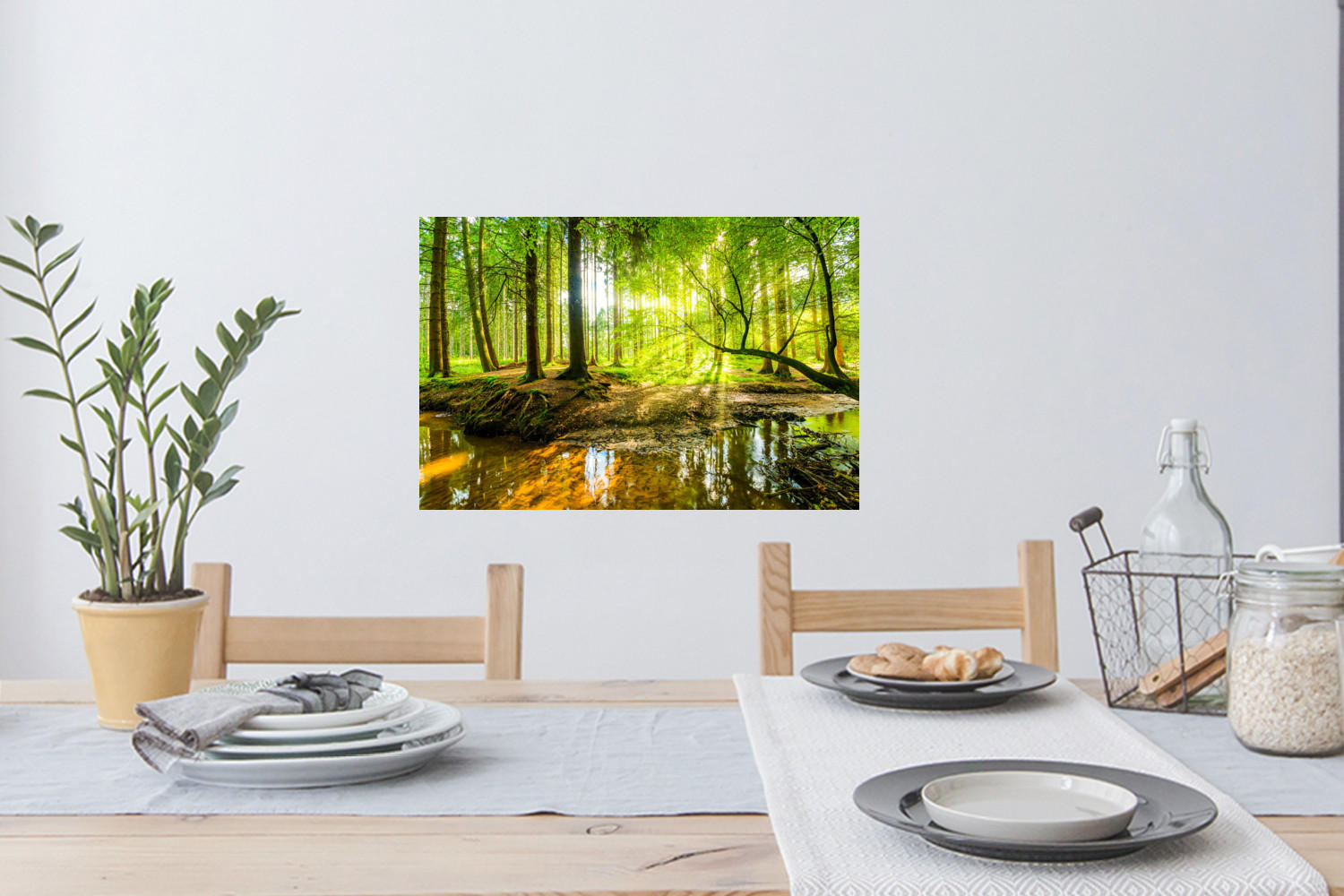 WANDTATTOO Wald - Landschaft - Wasser - Bäume - Sonne - Grün - Natur 60x40 cm - Grün, Kunststoff (60/40/0.1cm) - MuchoWow