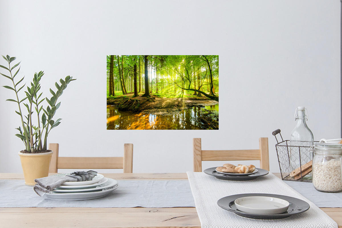 WANDTATTOO Wald - Landschaft - Wasser - Bäume - Sonne - Grün - Natur 60x40 cm - Grün, Kunststoff (60/40/0.1cm) - MuchoWow