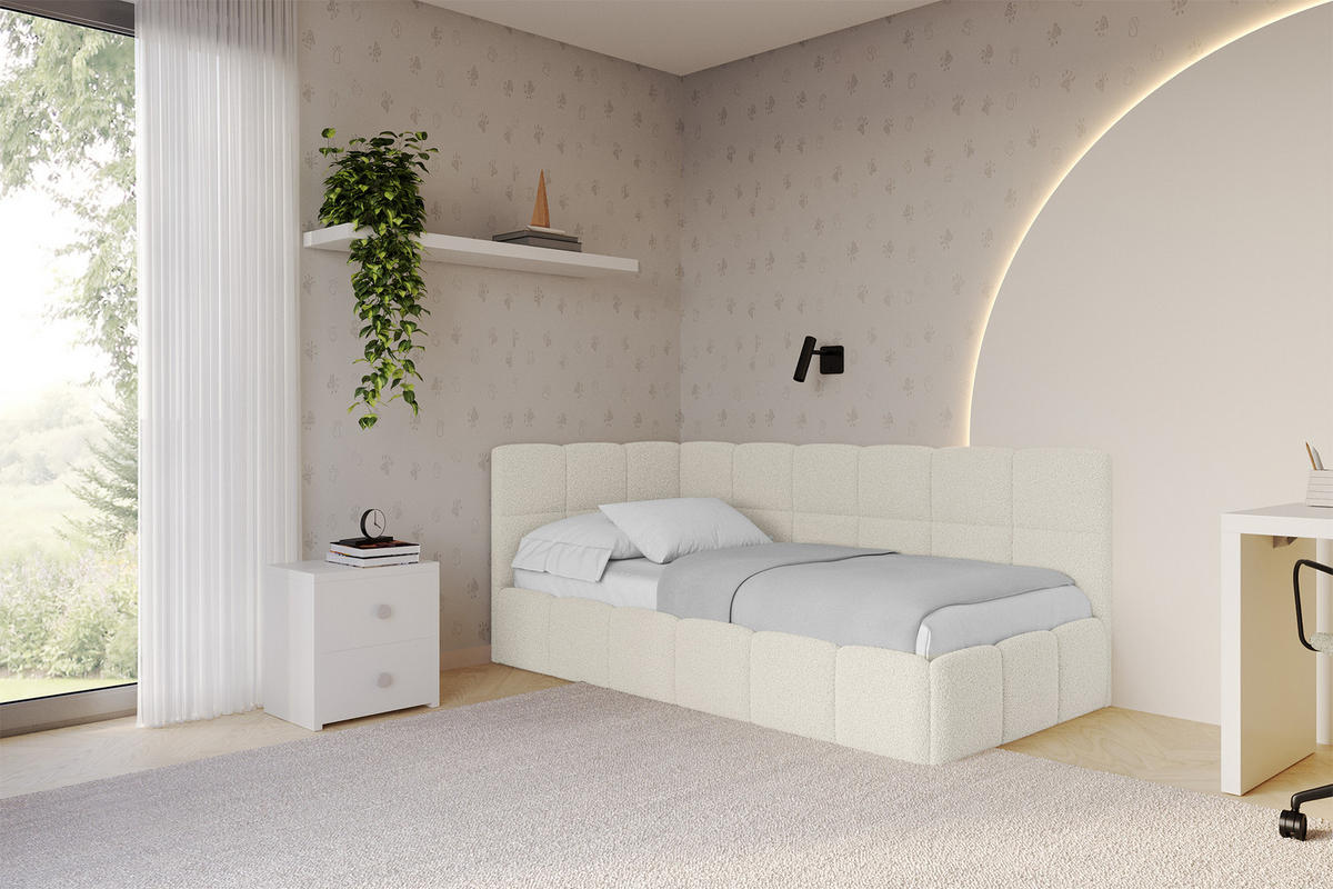 EINZELBETT Jugendbett mit Bettkasten Rechts, ohne Matratze - LIVY 80x200 Beige - Hellbraun, Holzwerkstoff/Textil (80/200cm) - ALTDECOR