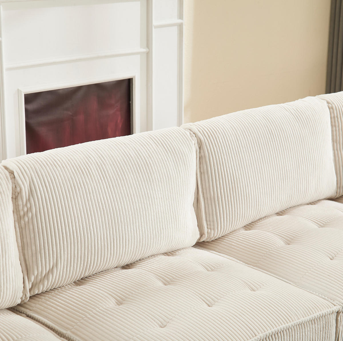 ECKSOFA 308/154/81.99 cm Beige aus Cord mit Seitentaschen - Beige, Textil (70/77cm) - OKMYHOME