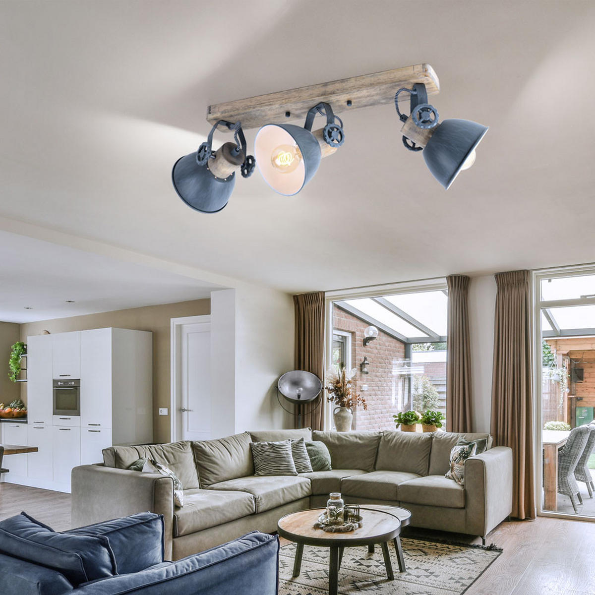 DECKENLEUCHTE Holz Grau Metall verstellbar - Grau, Holz (59/17/19cm)