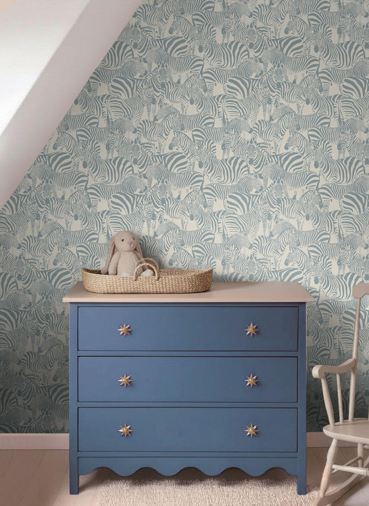 TAPETE Zebras 50 x 900 cm - Blau, Papier (50/0.1cm) - ESTAhome