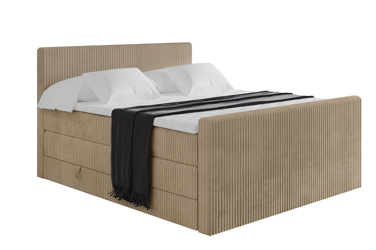 BOXSPRINGBETT mit Matratze H3|H4 und Lattenrost - TOLO-Z KING 140x200 Cord - Beige - Beige, Holzwerkstoff (140/200cm) - ALTDECOR