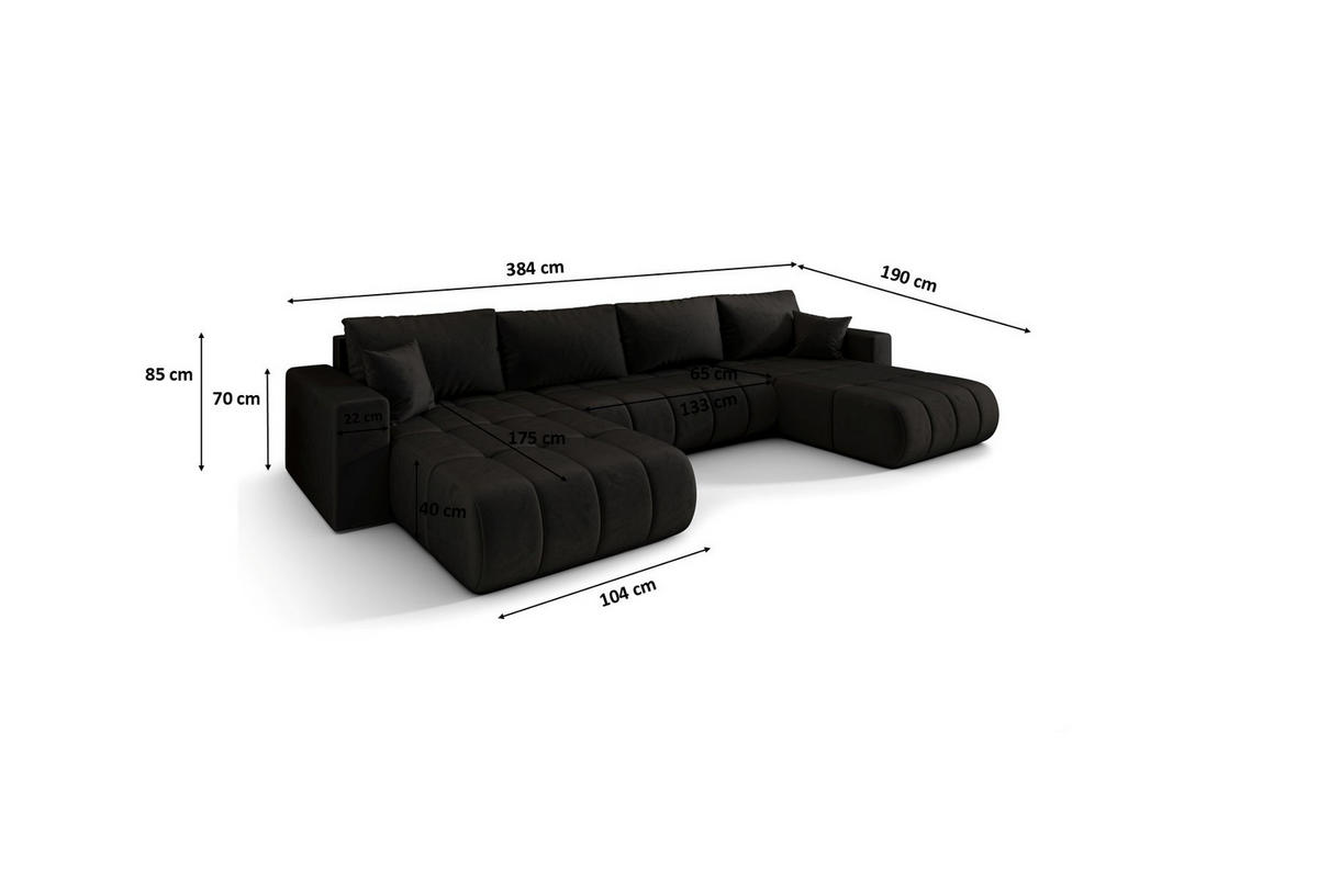 ECKSOFA mit schlaffunktion und bettkasten MILO U PREMIUM, stoff MONOLITH, Anthrazit - Anthrazit, Holz (384/190cm) - Kaiser Möbel