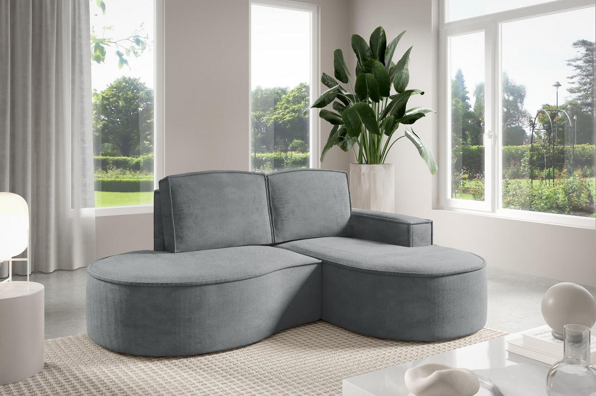 ECKSOFA Flow Graphit, mit Kissen in Curio Stoff, rechte seite - Graphitfarben, Holzwerkstoff/Textil (210/157cm) - Bettso