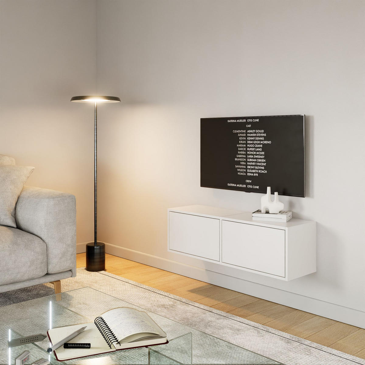 TV-LOWBOARD hängend, 2 Klappen, Weiß, 100 cm - Weiß, Holzwerkstoff (100.6/30/30cm) - Selsey