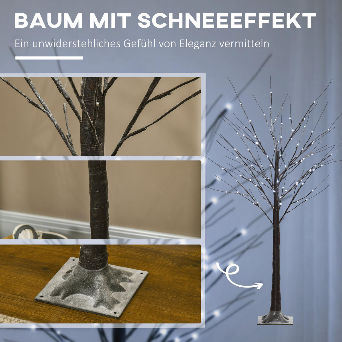 KÜNSTLICHE Birke mit LED-Beleuchtung, 96 warmweiße Mikro-LEDs, 150 cm, Braun - Braun, Kunststoff (22/150/22cm) - HOMCOM