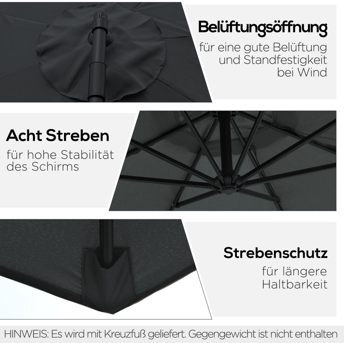 SONNENSCHIRM Doppelseitiger aus Stahl 453x267x255 cm in Grün mit Kurbelmechanismus - Grün, Metall (267/453cm) - Modfu