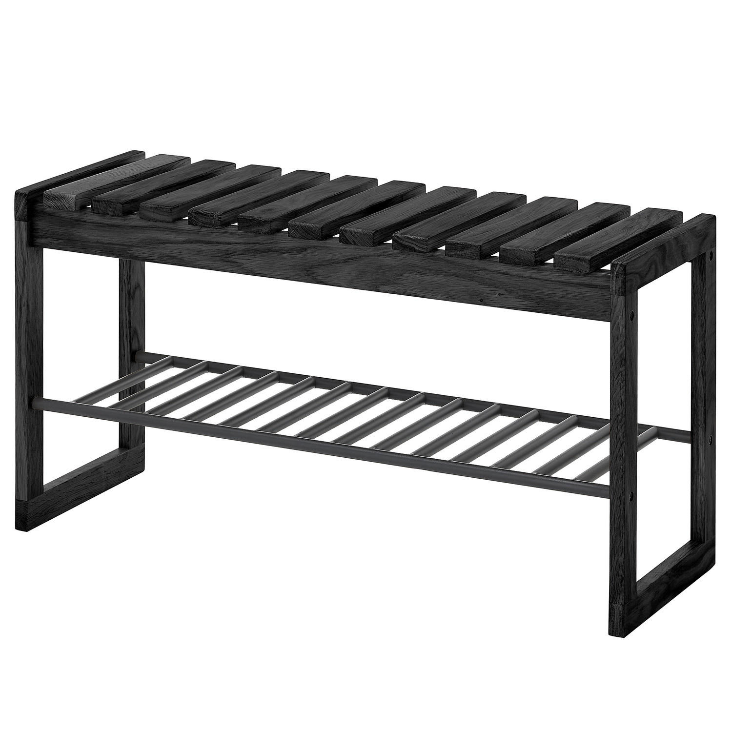 MASSIVE GARDEROBENBANK - Massivholz Eiche / Metall - Eichefarben/Schwarz, Holz/Metall (88/45/30cm) - home24