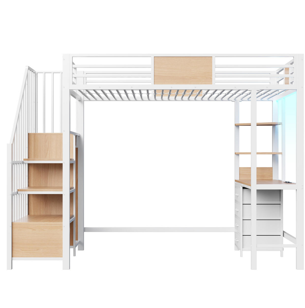 HOCHBETT 90/200 cm mit Schreibtisch, LED und Metallgestell - Weiß, Metall (90/200cm) - MIVRAY