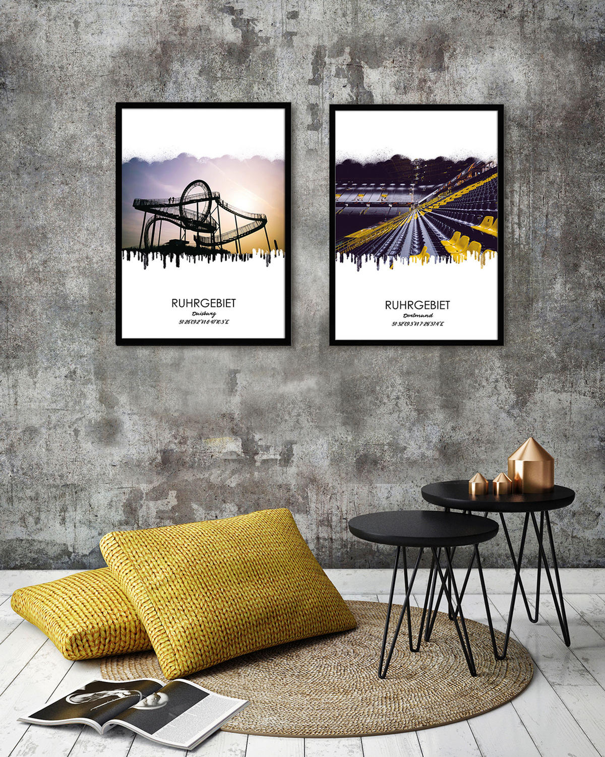 POSTER mit Rahmen 50x70 cm Ruhrgebiet Duisburg - Gelb, Holz (51/71cm) - artissimo