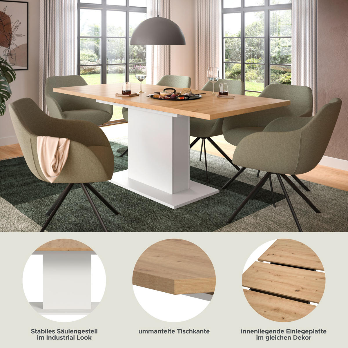 ESSTISCH MOTION (B/H/T: ca. 150/76/90 cm) in Weiß/Artisan Oak Nachbildung - Weiß, Holzwerkstoff (90/150/76cm)