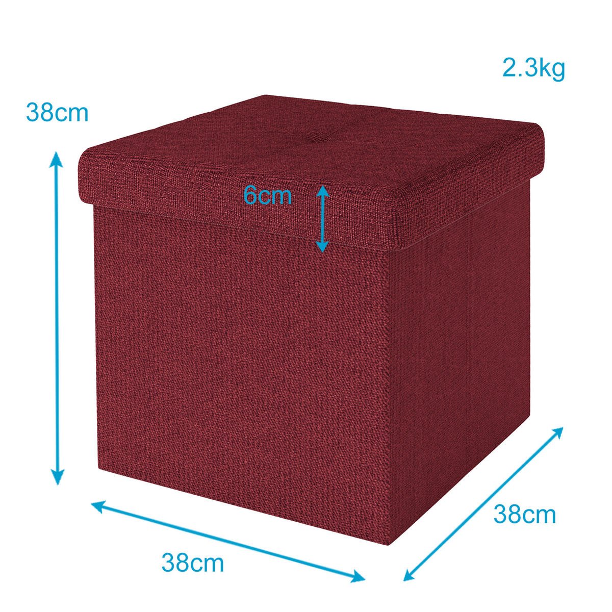 SITZHOCKER Faltbar mit Stauraum 38/38/38 cm (Rot) - Rot, Textil (38/38/38cm) - Intirilife