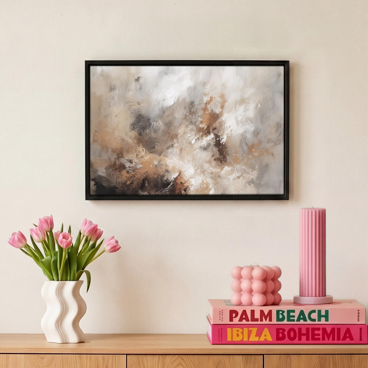 LEINWAND Bilder mit Rahmen - Farbe - Abstrakt - Beige - Kunst - 30x20 - Greige, Textil (30/20cm) - MuchoWow