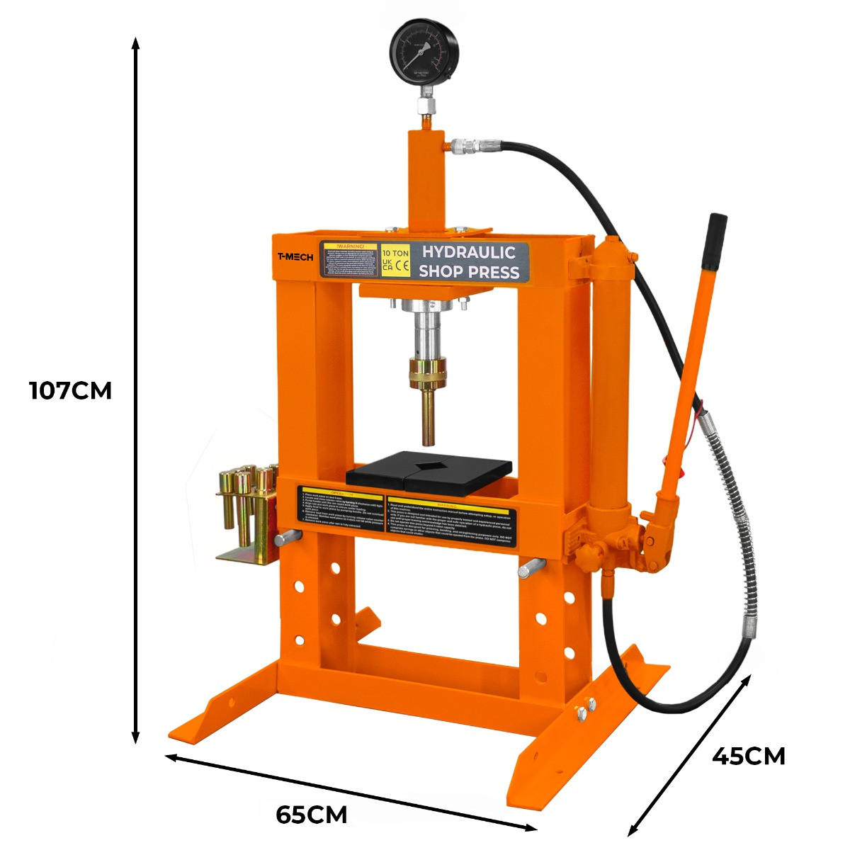 HYDRAULISCHE WERKSTATTPRESSE mit Manometer - 10 Tonne - Orange, Metall (45/65/107cm) - Monstershop