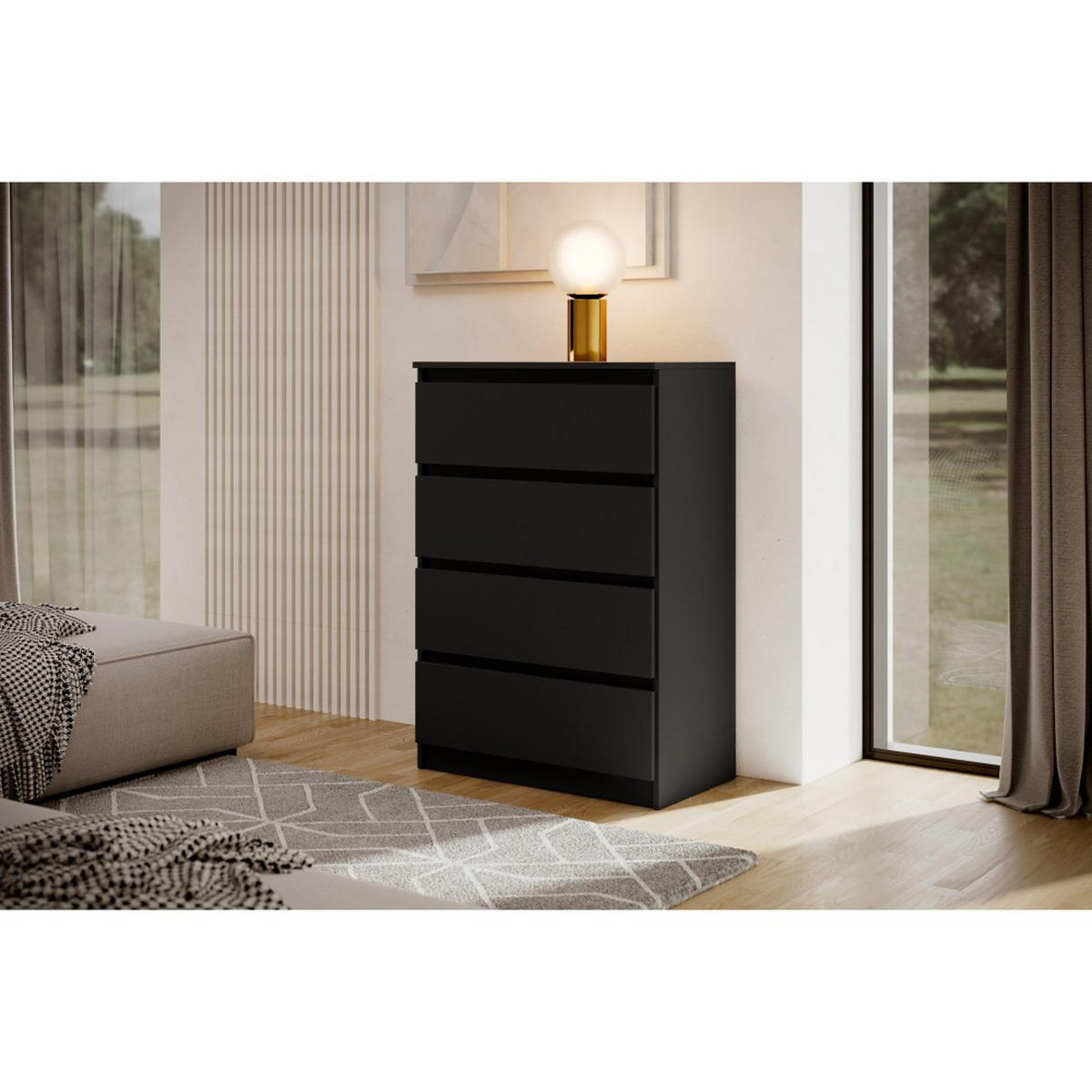 KOMMODE Lemon 70 cm mit vier Schubladen schwarz matt - Schwarz, Holzwerkstoff (70/102/39cm) - Beautysofa