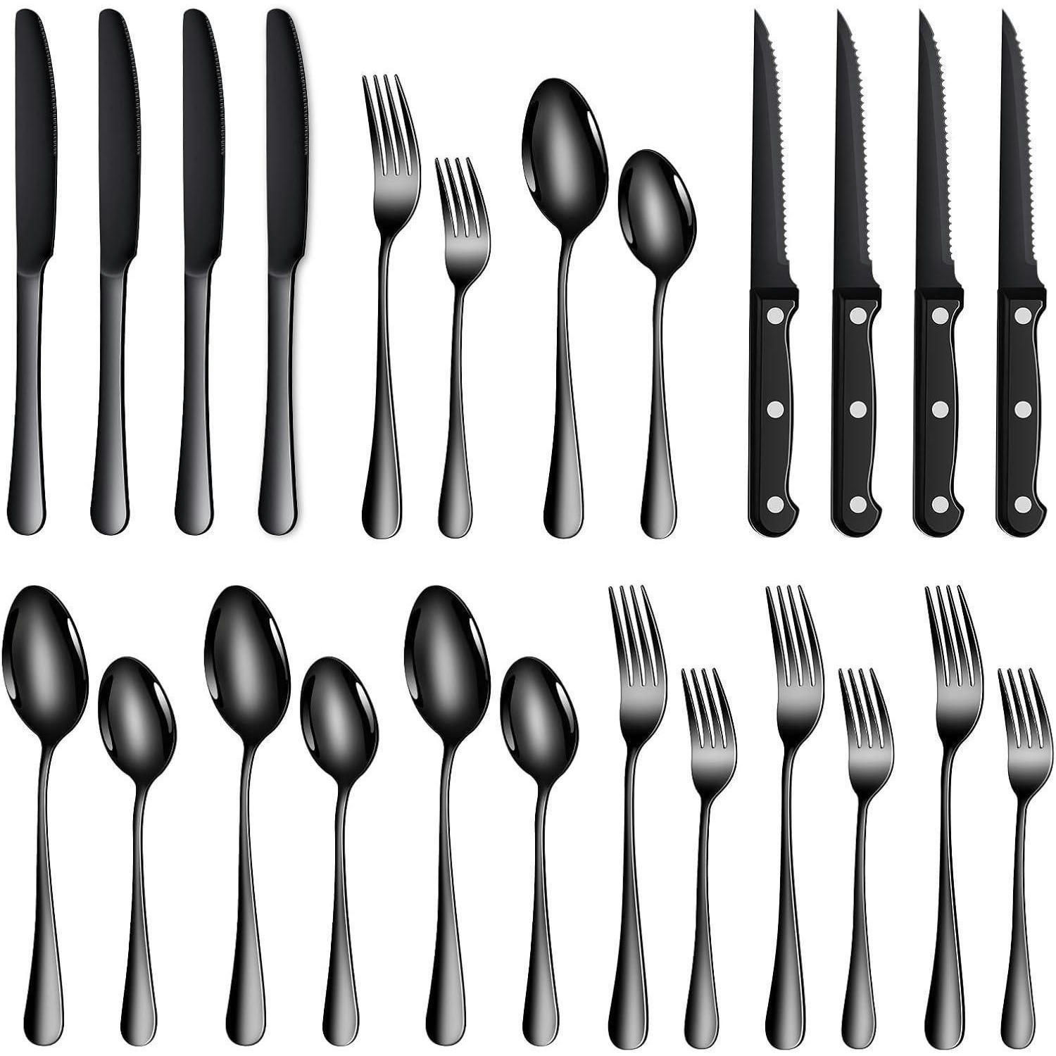 BESTECKSET 24-teilig Schwarz Edelstahl - Schwarz, Metall
