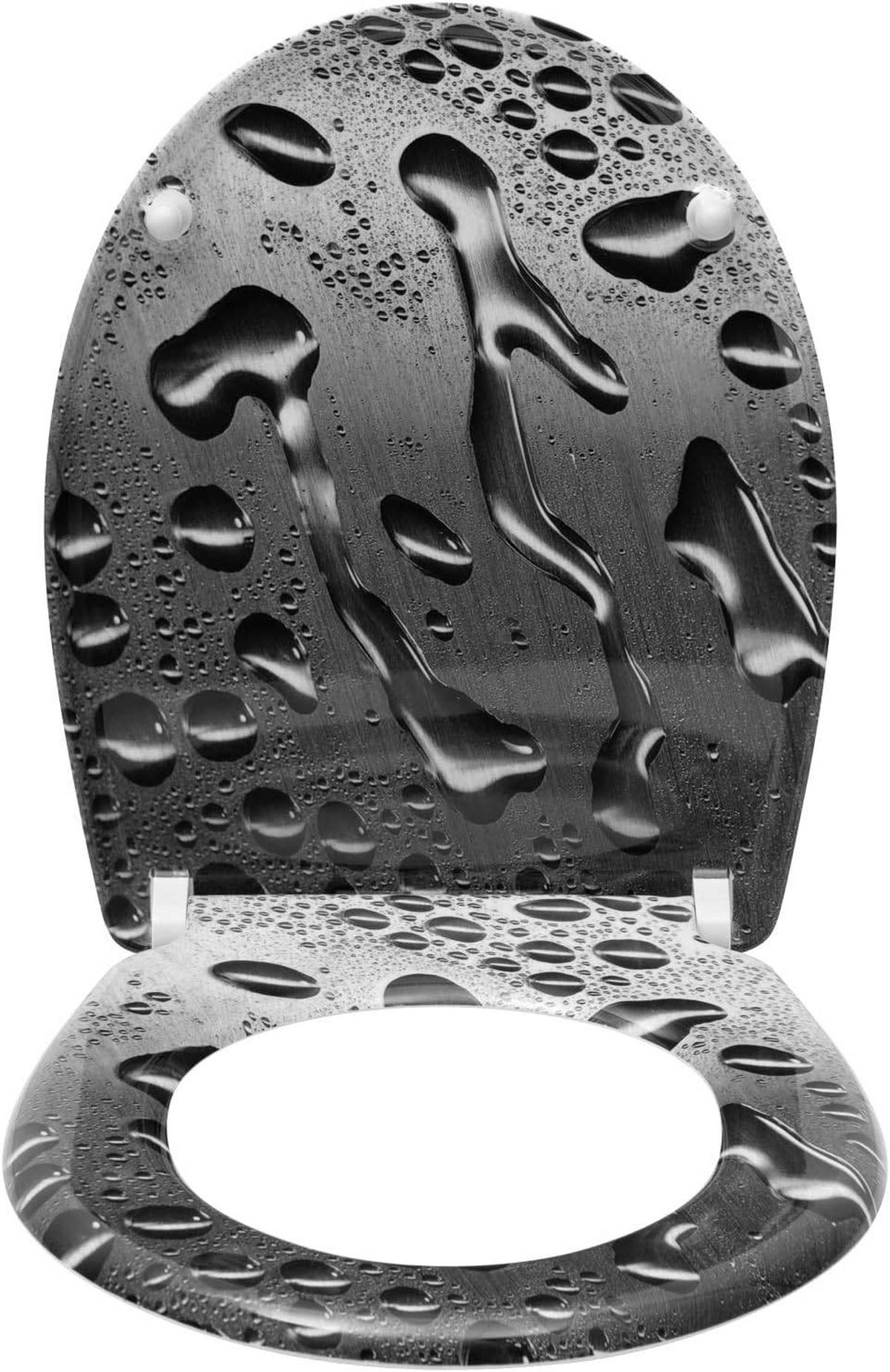 WC SITZ mit Absenkautomatik, 175 kg belastbar, Tautropfen Grau Oval - Grau, Kunststoff (37/5.2/45cm) - Woltu