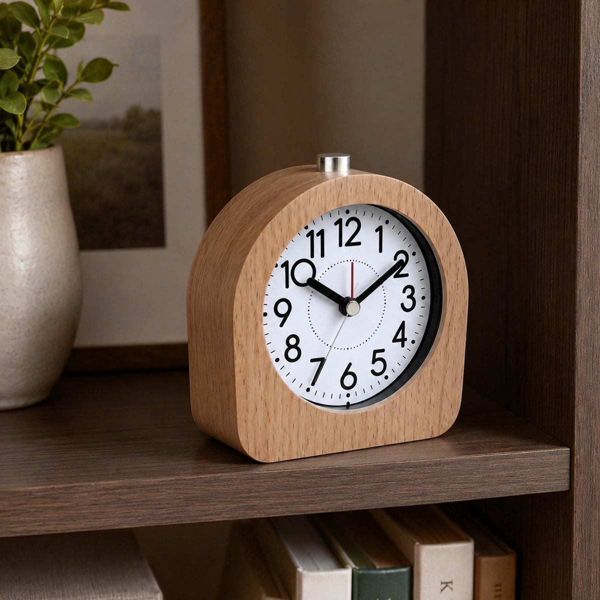 WECKER Hellbraun Buchenholz mit Licht - Hellbraun, Glas/Holz (10/10/4.5cm) - Relaxdays