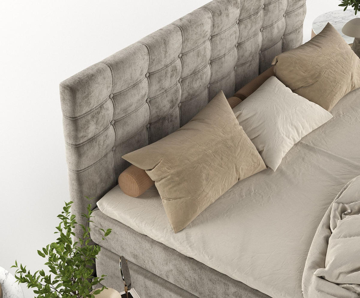 BOXSPRINGBETT Blend Beige 180/200 cm mit Matratze und Topper - Beige/Schwarz, Holz/Holzwerkstoff (180/200cm) - Maison de Reve