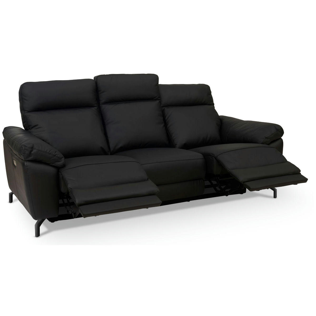 DREISITZER-SOFA Echtleder Schwarz - Schwarz, Leder/Metall (222/101/96cm) - Furnhouse