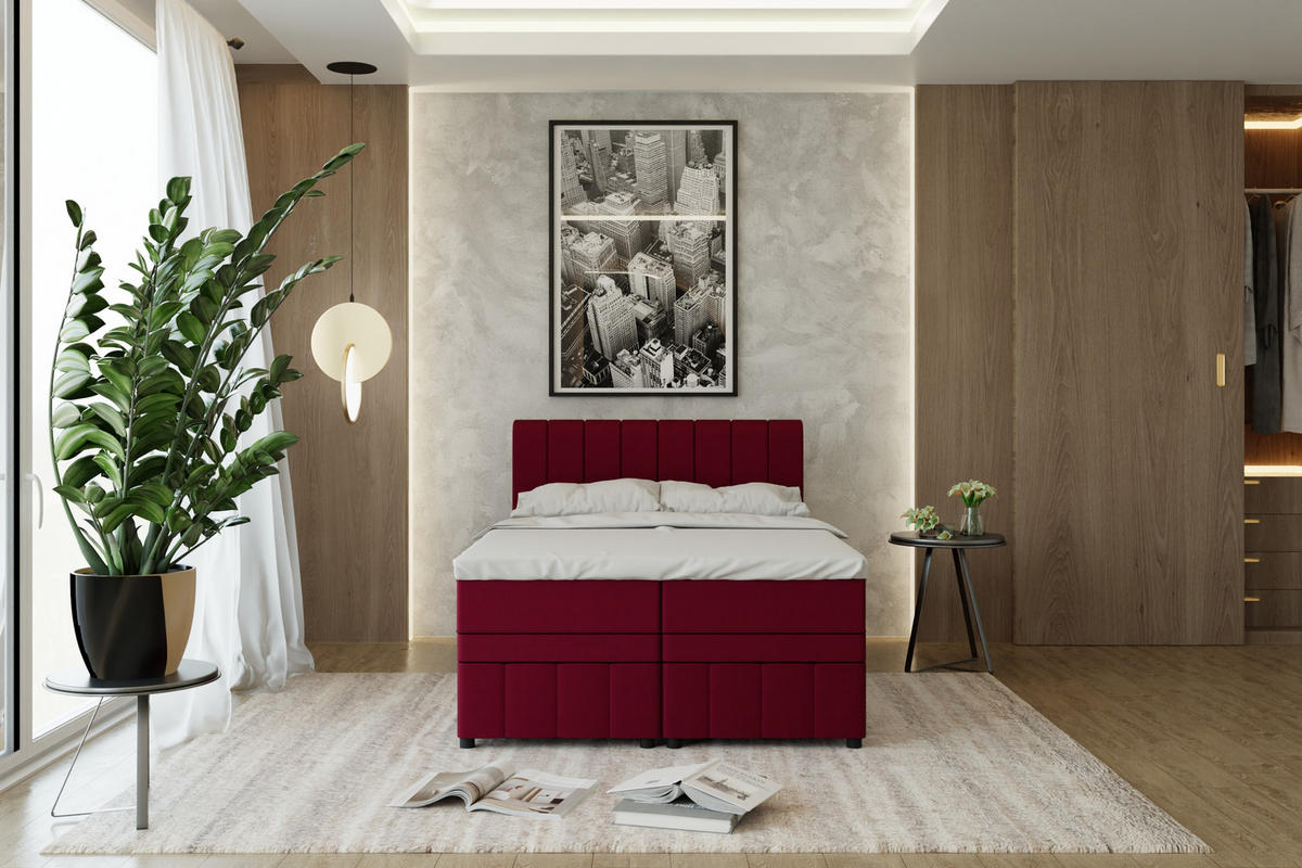 BOXBETT AVALON 140 x 200 cm mit Bettkasten und Topper - Rot - Rot, Holz - Panda Möbel