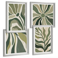 BILDER SET 4er Set - 50x50 cm & 40x60 cm Silberner Rahmen - Bemalte Blätter mit Grün - Silberfarben, Kunststoff (50/50cm) - TULUP