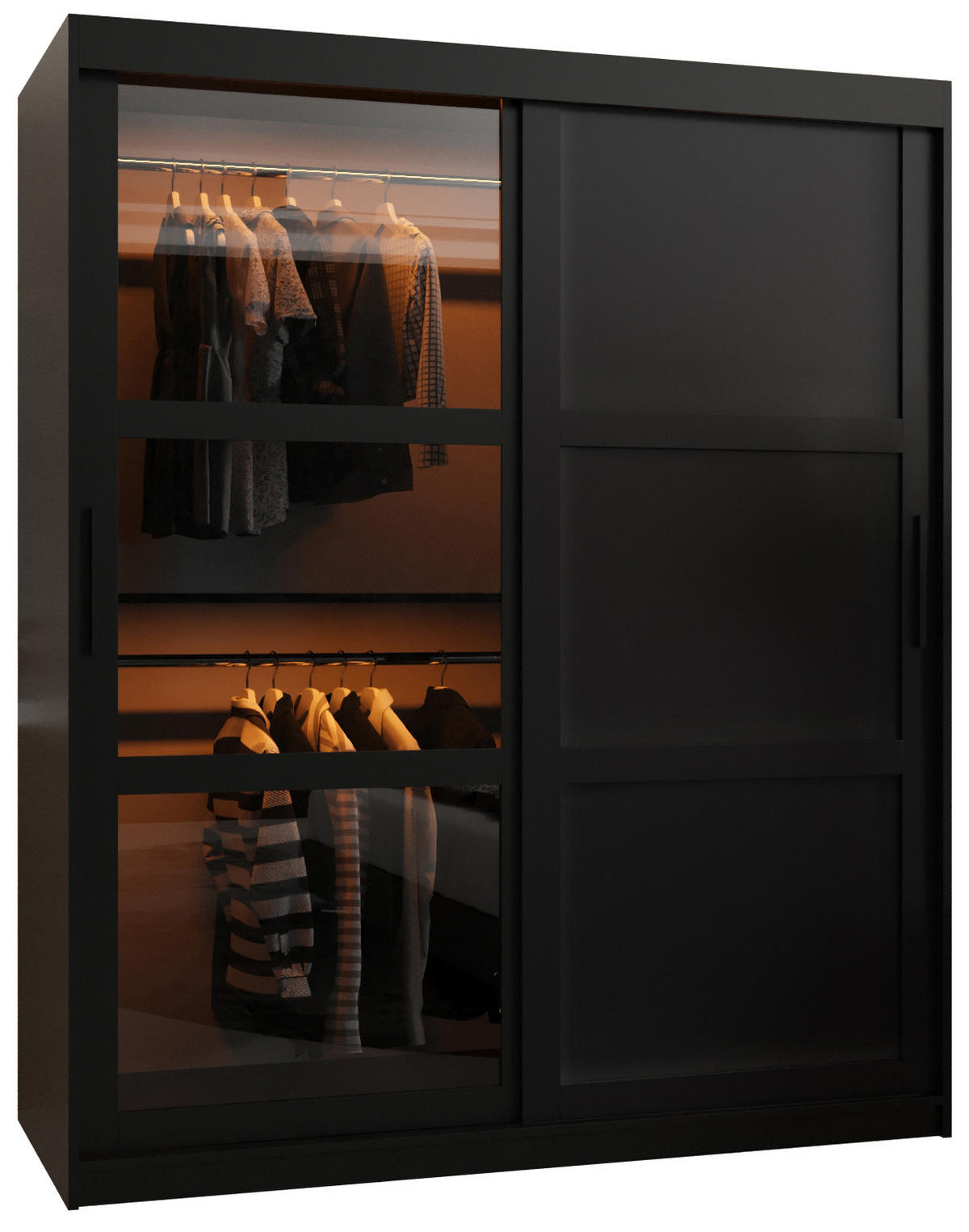 SCHWEBETÜRENSCHRANK 200/150/62 2-türig - Schwarz, Holz/Kunststoff (150/200/62cm) - Abiks Möbel