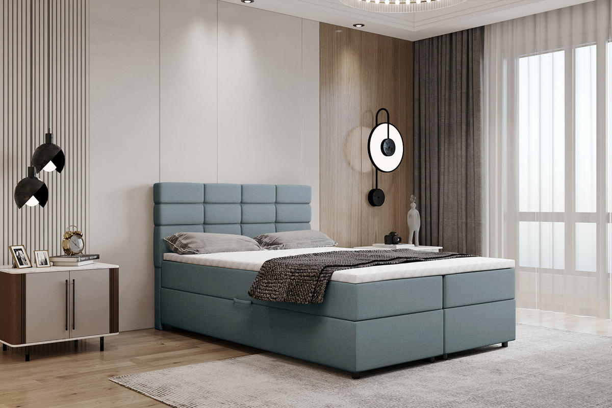 BOXBETT Reve 140 x 200 cm mit Bettkasten und Lattenrost ohne matratze - hellblau - Dunkelblau, Holz (140/206cm) - Panda Möbel