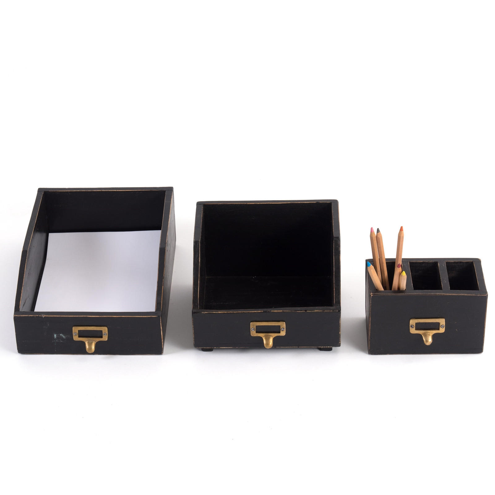 ORGANIZER-SET Office 3-teilig Mahagoni Holz, mit beschreibbarer Tafel 09 voodoo - schwarz - Schwarz, Holz (24/16/21cm) - DESIGN DELIGHTS