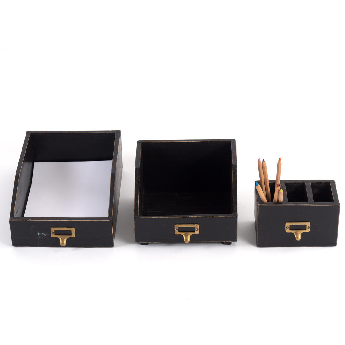 ORGANIZER-SET Office 3-teilig Mahagoni Holz, mit beschreibbarer Tafel 09 voodoo - schwarz - Schwarz, Holz (24/16/21cm) - DESIGN DELIGHTS