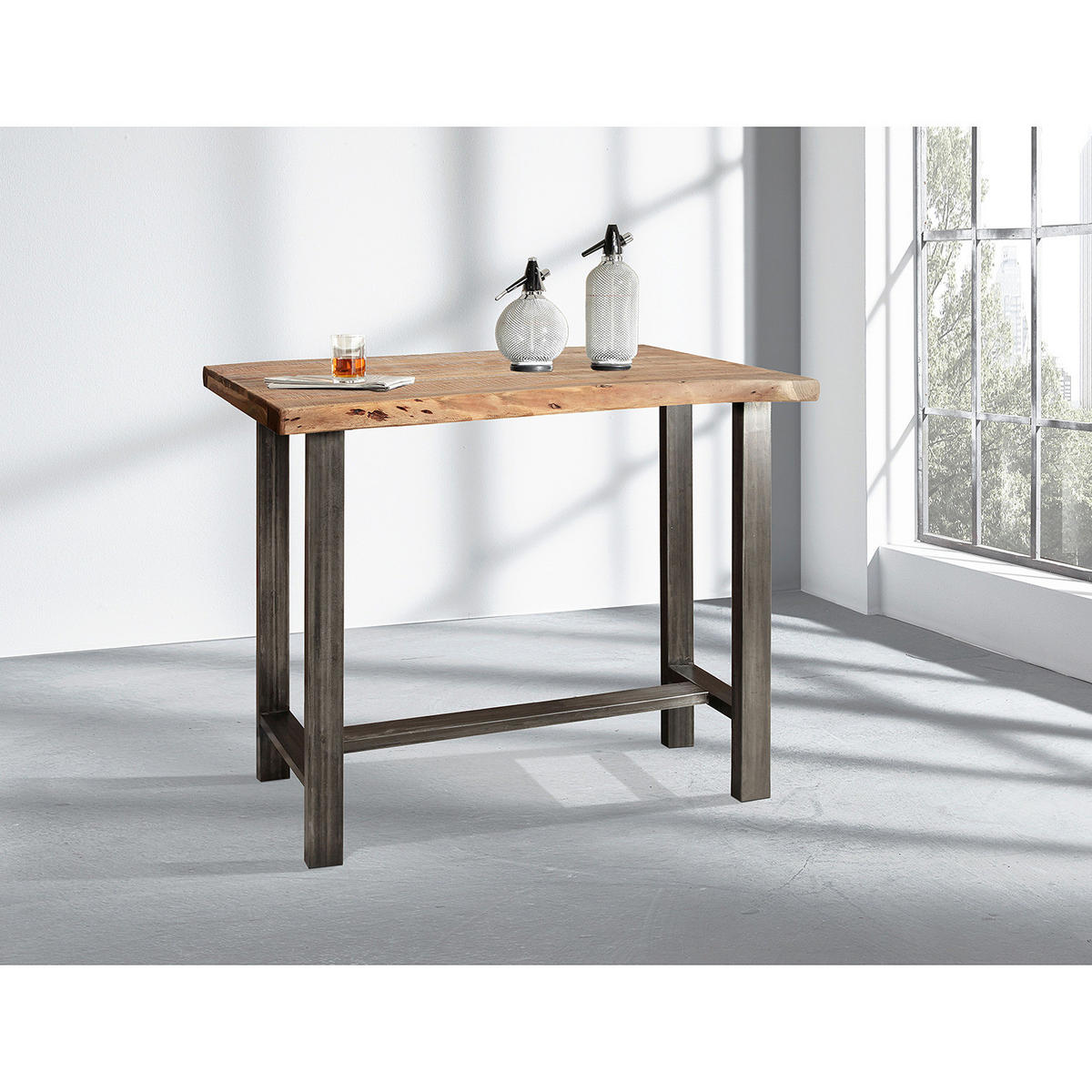 BARTISCH - Akazie massiv / Eisen - Anthrazit/Akaziefarben, Holz/Metall (55/120/105cm) - home24