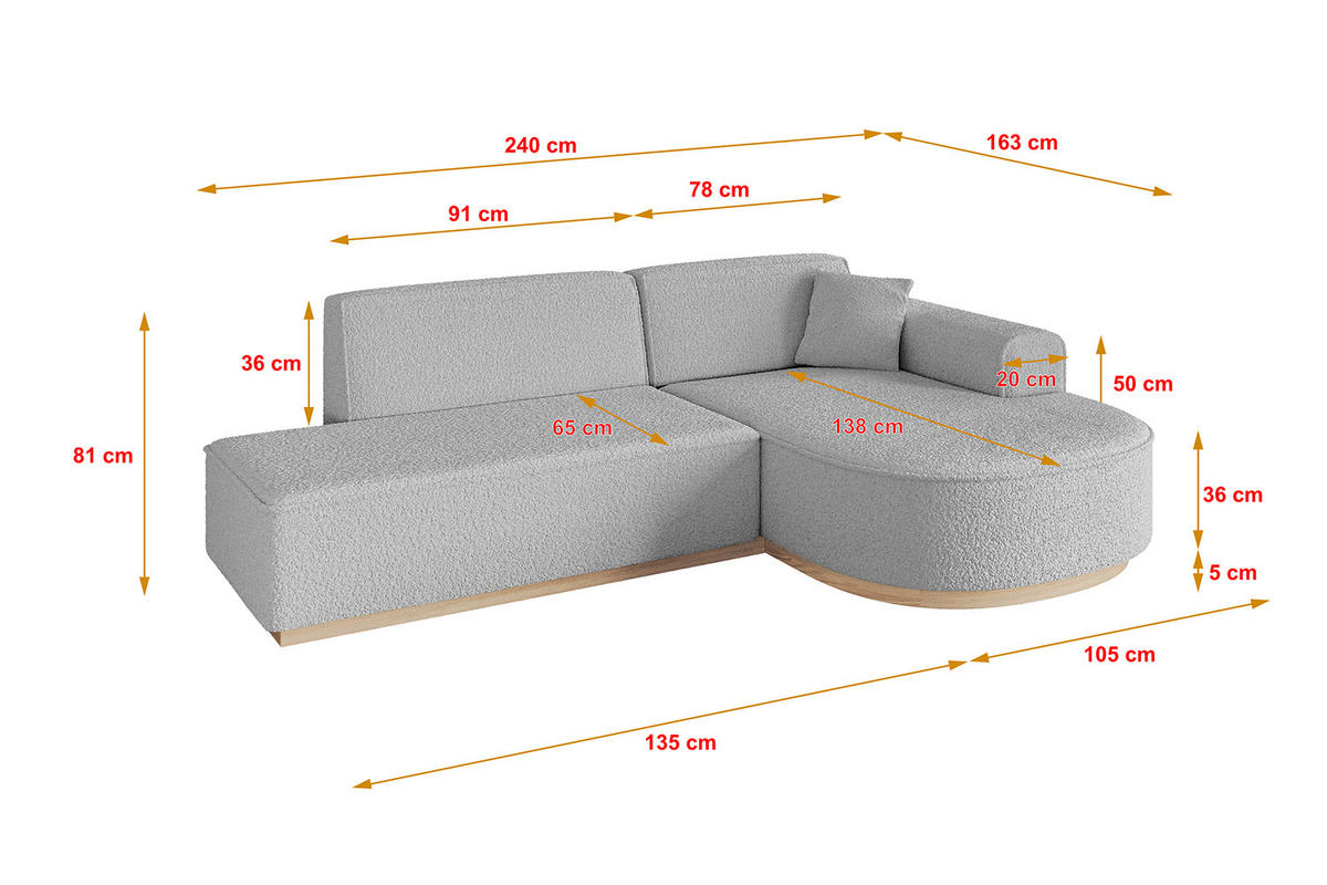 ECKSOFA Ottomane Rechts ARRIO-L1 - 243x171x83 cm Hellgrau - Hellgrau, Holzwerkstoff/Textil (243/171cm) - ALTDECOR