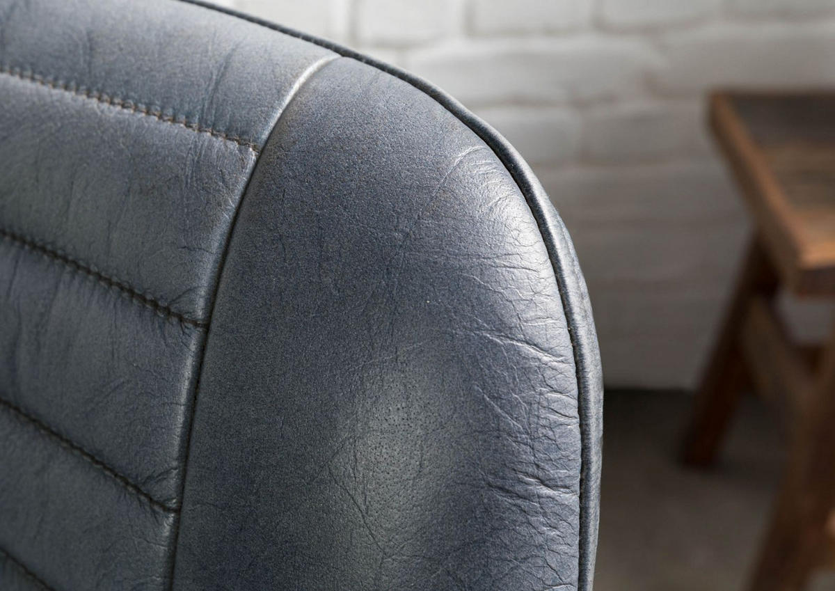 STUHL Echtleder 49 x 56 x 83 cm blau IRON LABEL #509 - Blau, Leder (49/83/56cm) - Massivmoebel24