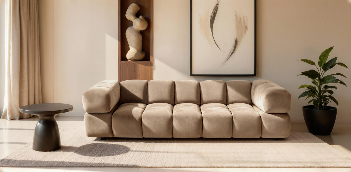 SOFA 4-Sitzer, Couch, Veloursstoff Bluvel, Latte, Averro - Hellbraun, Holz (280/70/96cm) - Kaiser Möbel